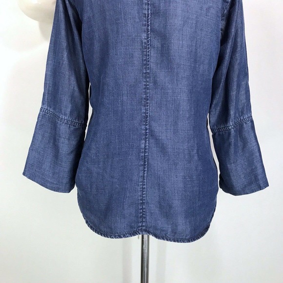 Bella Dahl Blue Tencel Chambray Button Front Top 3/4 Sleeve Shirt Size XS - Picture 7 of 11